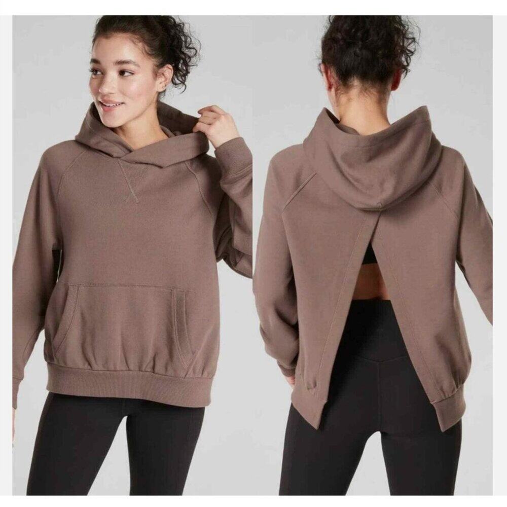 Athleta Moonrise Split-Back Hoodie Sweatshirt in Mineral Brown